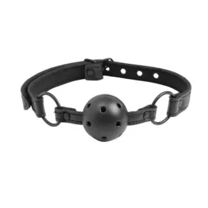 Intoyou Black Shadow Adjustable Brathable Ball Gag Vegan Leather - Légáteresztő szájpecek - Image 9