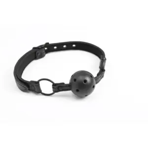 Intoyou Black Shadow Adjustable Brathable Ball Gag Vegan Leather - Légáteresztő szájpecek - Image 8