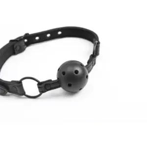 Intoyou Black Shadow Adjustable Brathable Ball Gag Vegan Leather - Légáteresztő szájpecek - Image 6