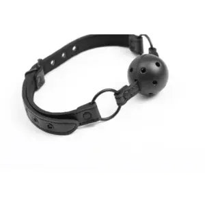 Intoyou Black Shadow Adjustable Brathable Ball Gag Vegan Leather - Légáteresztő szájpecek - Image 5