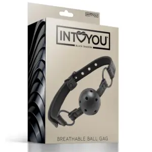 Intoyou Black Shadow Adjustable Brathable Ball Gag Vegan Leather - Légáteresztő szájpecek - Image 2