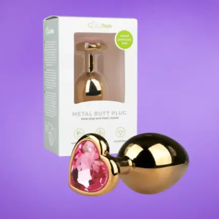 Easytoys Metal Anal Plug No. 7 - Aranymetál análdugó rózsaszín szív kővel