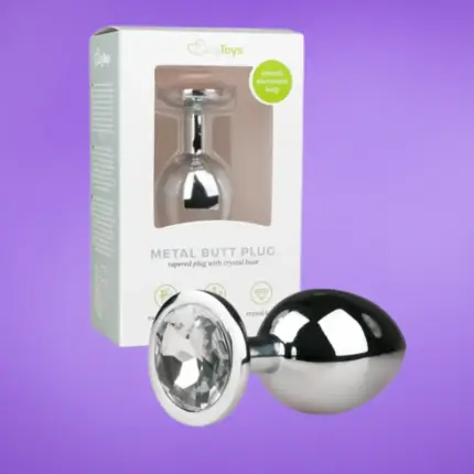 Easytoys Metal Butt Plug No. 2 - Silver/Clear - Análdugó fehér kővel