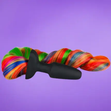 Easytoys - Análdugó szivárvány színű farokkal(fekete)