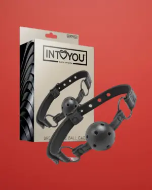 Intoyou Black Shadow Adjustable Brathable Ball Gag Vegan Leather - Légáteresztő szájpecek
