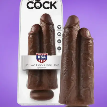 King Cock "Two Cocks One Hole 9"- Dupla realisztikus dildó (barna)