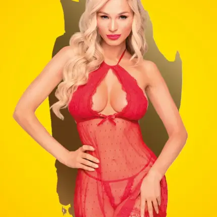 Penthouse Libido Boost - Piros babydoll + bugyi szett