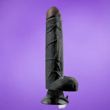 Real Feel Deluxe No.7 - Tapadótalpas fekete vibrátor (23cm)