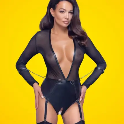 Cottelli Bondage - Nyitott, hosszú ujjú body (fekete)