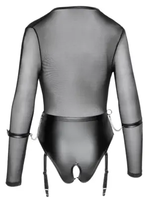 Cottelli Bondage - Nyitott, hosszú ujjú body (fekete) - Image 5