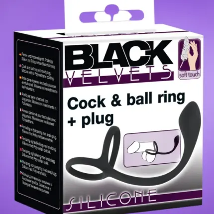 Black Velvet - Vékony análdildó pénisz- és heregyűrűvel (fekete)
