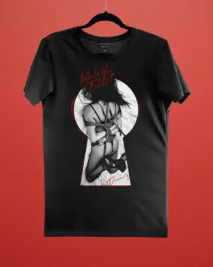 Demoniq - Fekete póló "kötözött nő" nyomattal