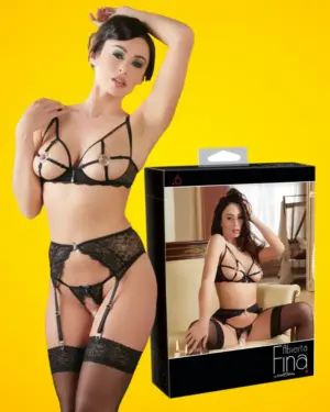 Abierta Fina - csillogó csipke varázs - melltartó szett (fekete)