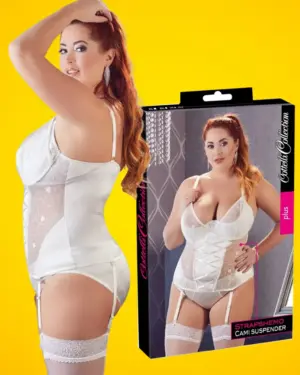 Cottelli Plus Size - Hímzett, csipkés felső (fehér)