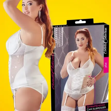 Cottelli Plus Size - Hímzett, csipkés felső (fehér)