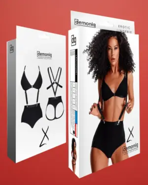 Demoniq LXArcelia001 - Kétrészes fekete szett kantáros sorttal