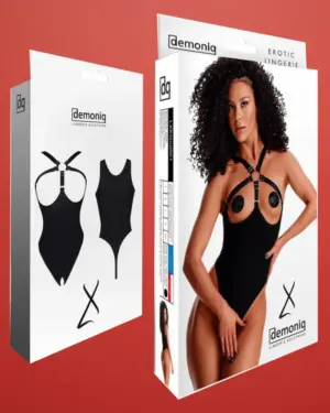 Demoniq LXElena001 - Nyitott mellű hámos body