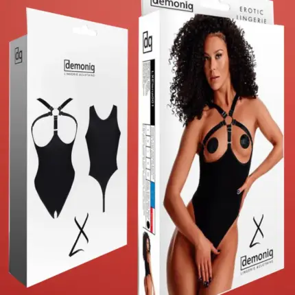 Demoniq LXElena001 - Nyitott mellű hámos body