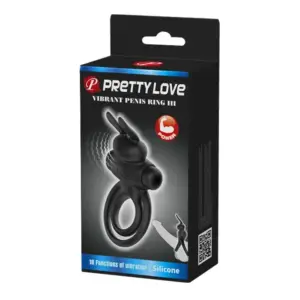 Pretty Love Vibrating Ring 3 - Vibrációs,nyuszis péniszgyűrű (fekete) - Image 6