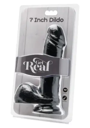Get Real 7"- Élethű dildó herékkel (fekete) -18cm - Image 2