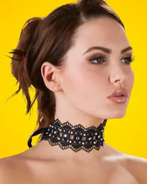 Cottelli - Gyöngyös, strasszos csipkegallér (fekete)