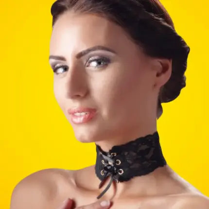 Cottelli - Széles, fűzős csipke nyakpánt (fekete)