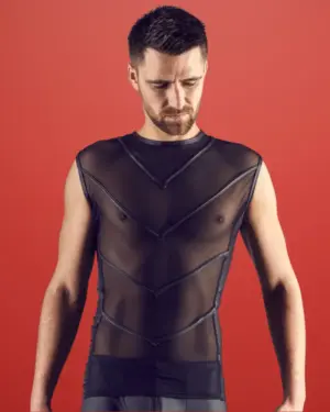 Svenjoyment - Újjatlan necc póló bőr betéttel