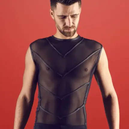 Svenjoyment - Újjatlan necc póló bőr betéttel