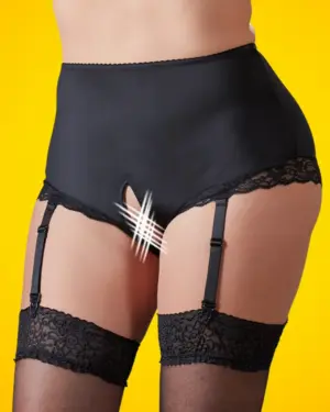 Cottelli Plus Size - Harisnyatartós nyitott alsó (fekete) XL