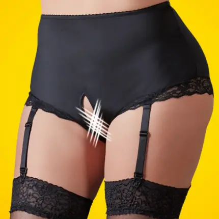 Cottelli Plus Size - Harisnyatartós nyitott alsó (fekete) XL