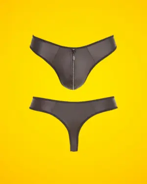 Svenjoyment - Fényes férfi tanga strasszos cipzárral (fekete)