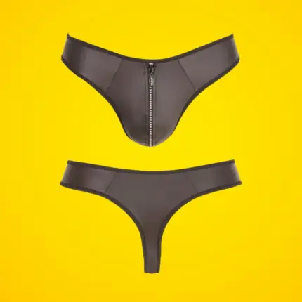 Svenjoyment - Fényes férfi tanga strasszos cipzárral (fekete)