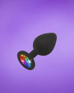 Anal Play Rainbow - Fekete szilikon análplug multicolor kővel M