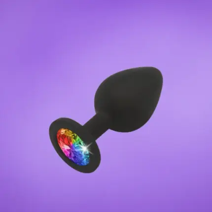 Anal Play Rainbow - Fekete szilikon análplug multicolor kővel M