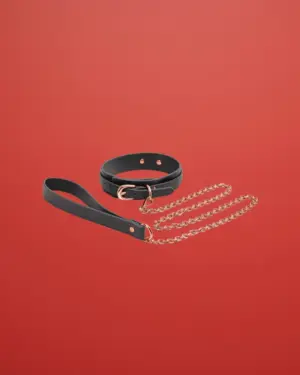 Bondage Couture - Nyakörv pórázzal (fekete-rose gold)