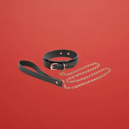 Bondage Couture - Nyakörv pórázzal (fekete-rose gold)