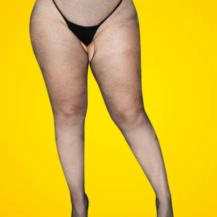 Leg Avenue - Alul nyitott fekete harisnya XL/XXL