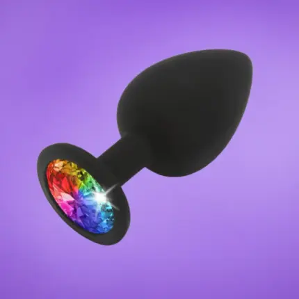 Anal Play Rainbow - Fekete szilikon análdugó multicolor kővel L