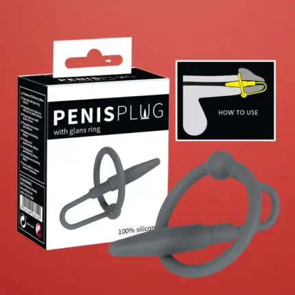 Penis Plug - Szilikon makkgyűrű hűgycsőkúppal (szürke)