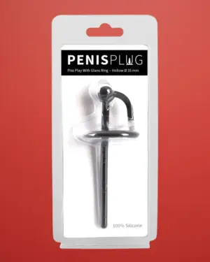 Penis Plug - Szilikon makkgyűrű üreges húgycsőrúddal (fekete)