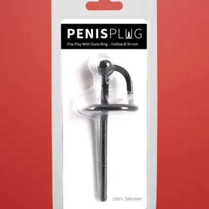 Penis Plug - Szilikon makkgyűrű üreges húgycsőrúddal (fekete)