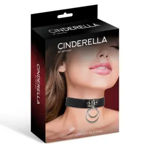 Cinderella - Nyakörv dupla karikával - Vegán bőr (fekete) - Image 2