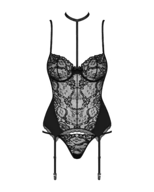 Obsessive Raquelia - Csipkés fűző és tanga (fekete) - Image 3