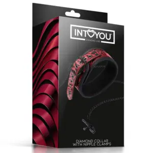 Diamond Line - Gyémánt mintázatú nyakörv mellbimbócsipesszel (piros) - Image 4