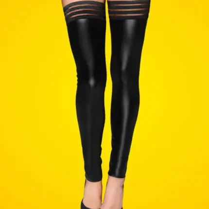 Noir Handmade F158 - Fényes combfix széles,csíkos pánttal