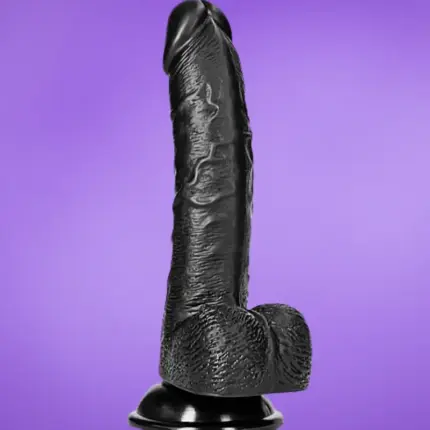 Realrock 7" - Dildó herékkel (fekete) - 18cm