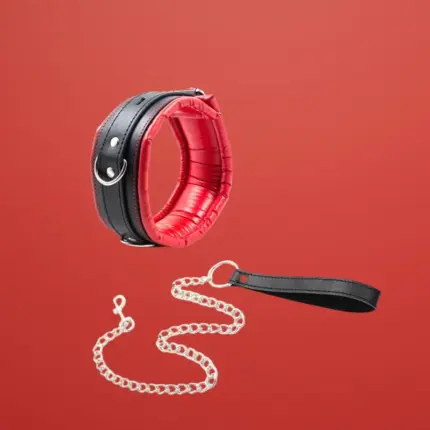 Fetish Addict - Nyakörv pórázzal (fekete/piros)