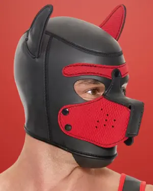 Ouch Puppy Play - Neoprén kutyamaszk (piros-fekete) - Image 6