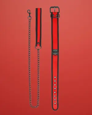 Ouch Puppy Play - Neoprén nyakörv pórázzal (piros)