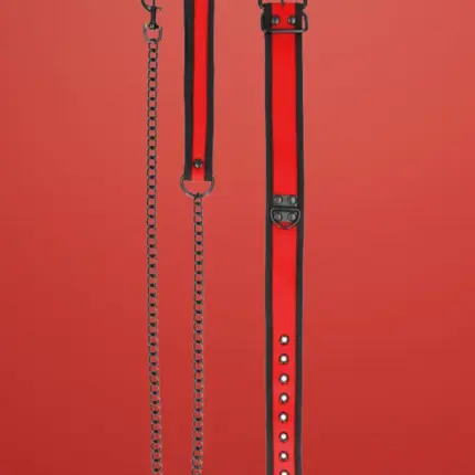 Ouch Puppy Play - Neoprén nyakörv pórázzal (piros)